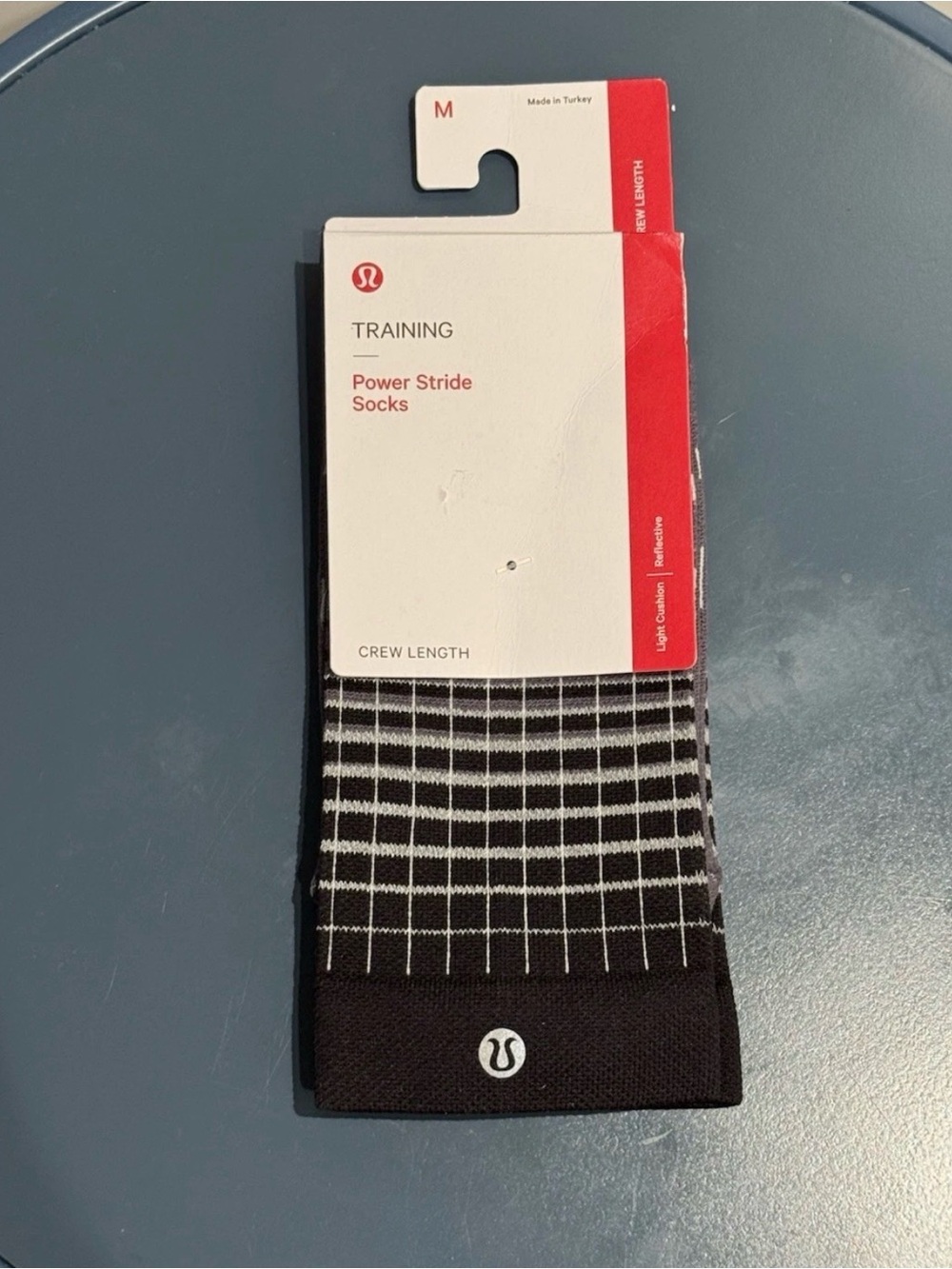Women’s Lululemon Power Stride Crew Sock Black Reflective Size Medium (6.5-8.5)